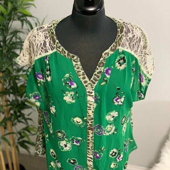 VINTAGE 80s chiffon floral blouse|Flower Top/Bohemian|Formal Loose fit|Animal pr - Picture 7 of 8